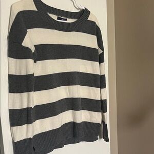 GAP Gray & Cream Striped Crew Neck Sweater